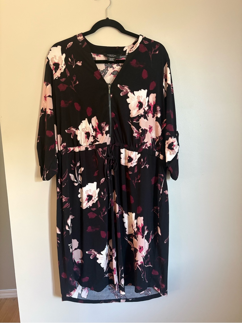 Michel Studio Black Midi Dress with Pink and Cream Floral